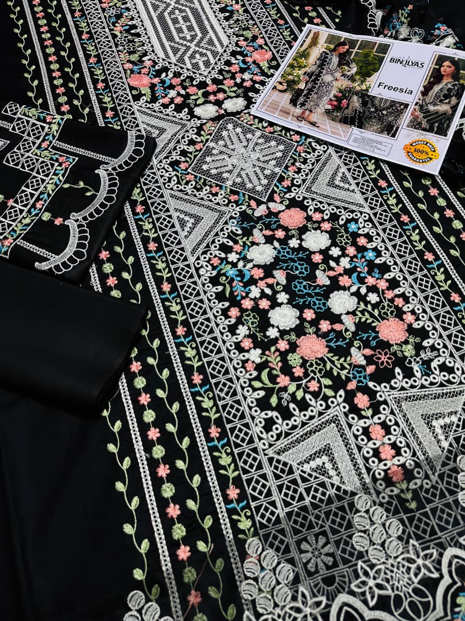 Black Floral Printed 3-Piece Suit