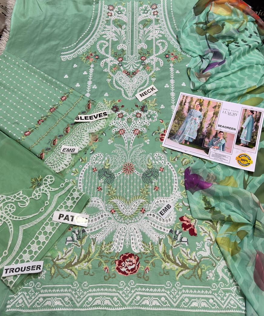 Sea Green Embroidered 3-PC Suit
