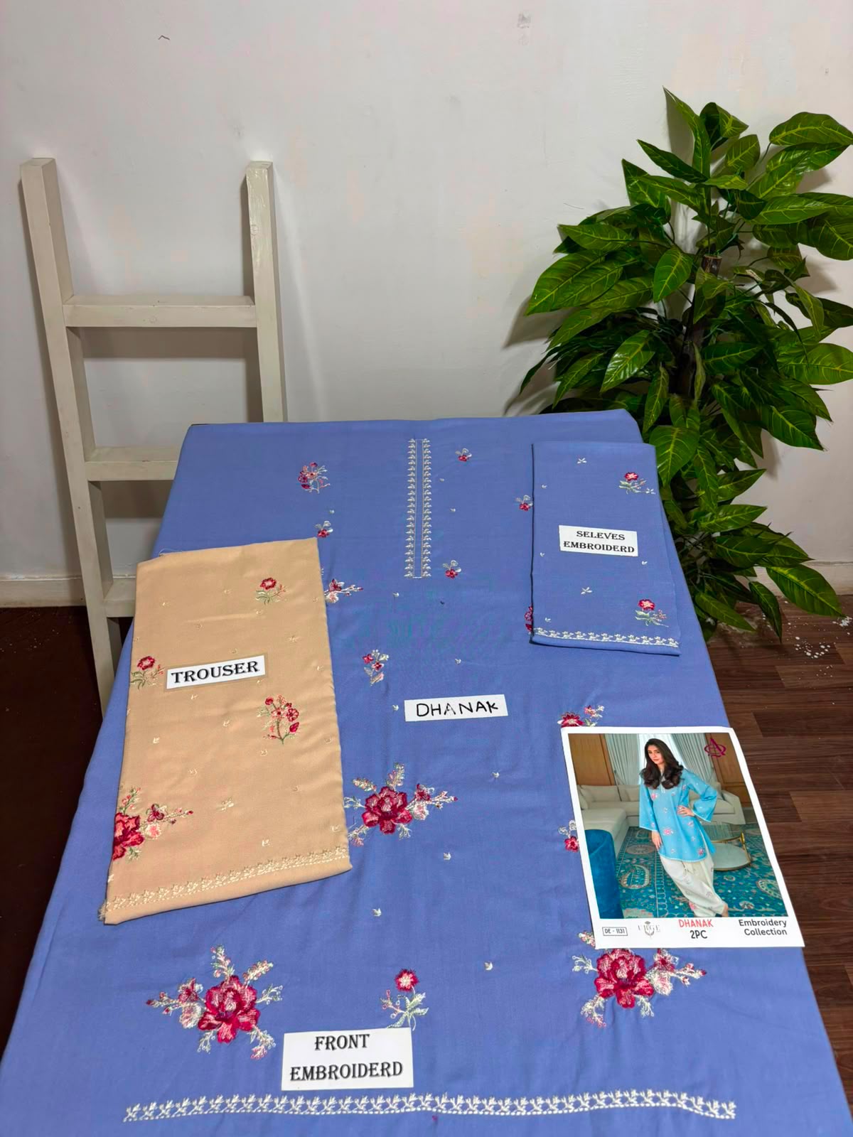 Sky Blue Dhanak 2-Piece Suit