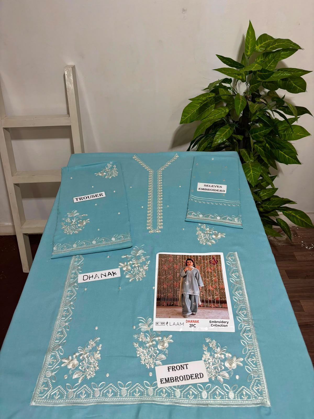 Sky-Blue Dhanak 2-Piece Suit
