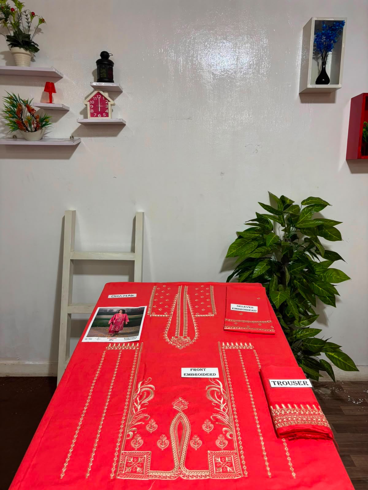 Coral-Pink Dhanak 2-Piece Suit