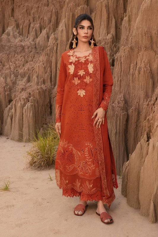 Rust Orange Embroidered 3-Piece Suit