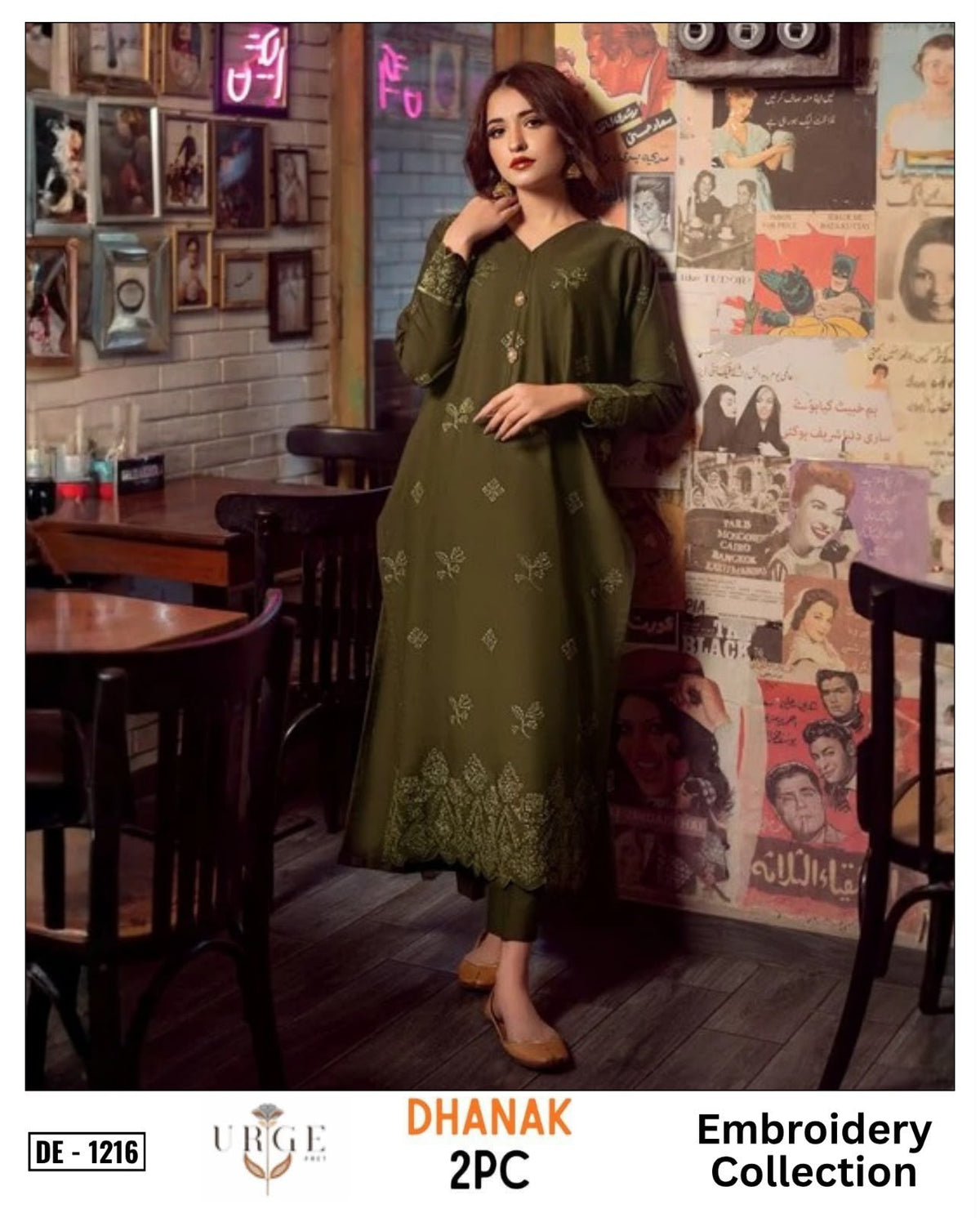 Olive-Green Dhanak 2-Piece Suit