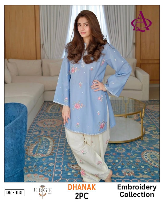 Sky Blue Dhanak 2-Piece Suit