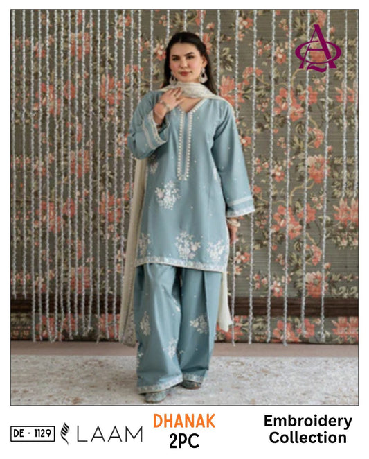 Sky-Blue Dhanak 2-Piece Suit