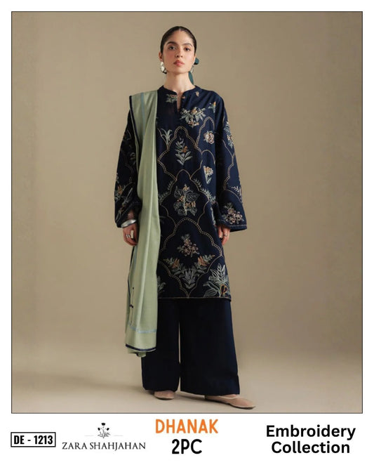 Dark-Navy Dhanak 2-Piece Suit