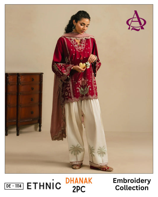 Maroon Dhanak 2-Piece Suit
