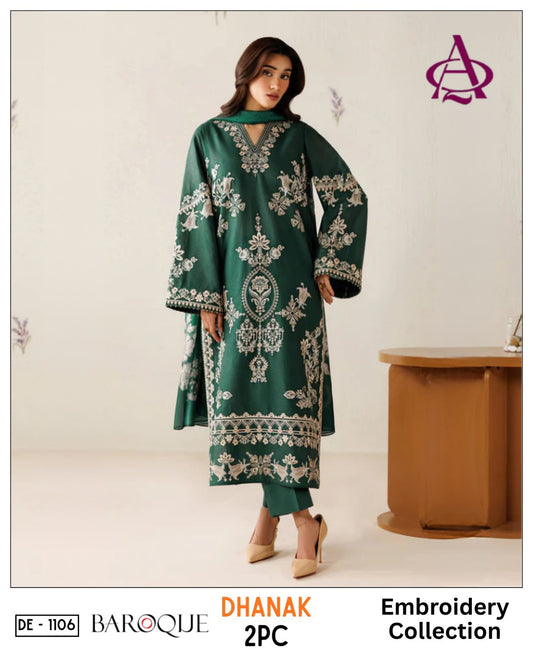 Dark-Green Dhanak 2-Piece Suit