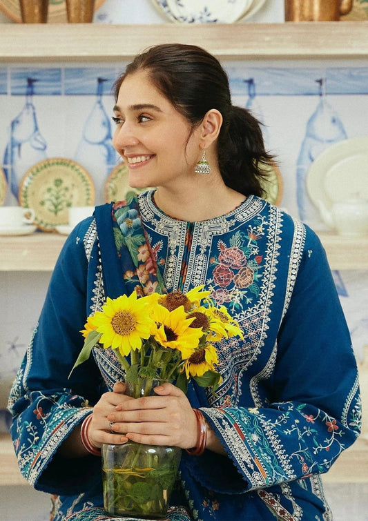 Elegant Blue Printed 3-Piece Ladies Suit