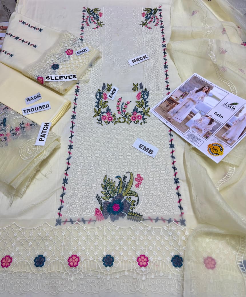 Pastel-Floral Embroidered Lawn 3-Piece Suit