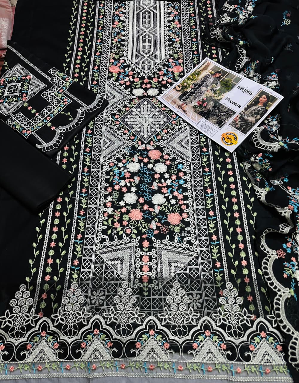 Black Floral Printed 3-Piece Suit