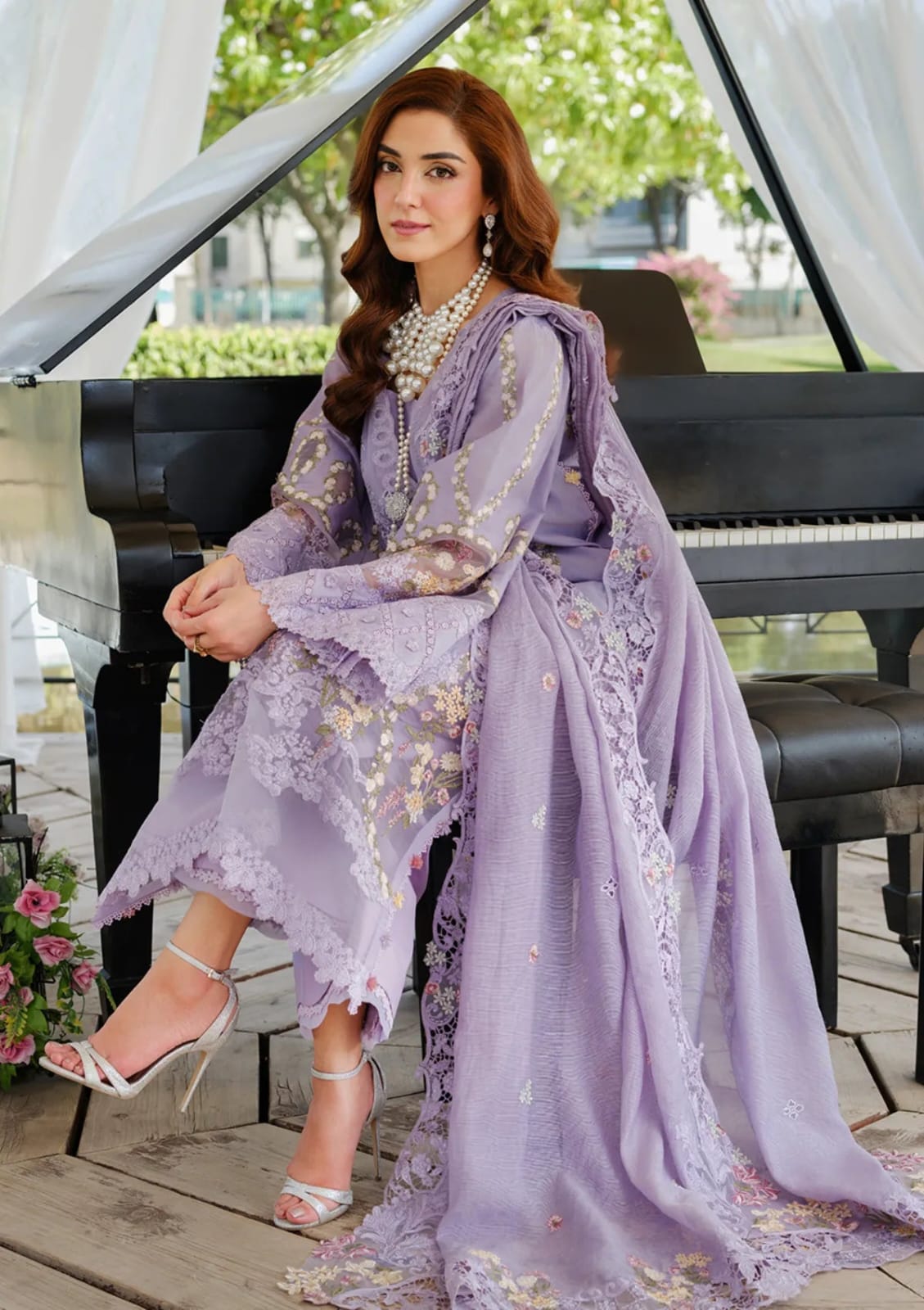 Lavender Embroidered 3-Piece Ladies Suit