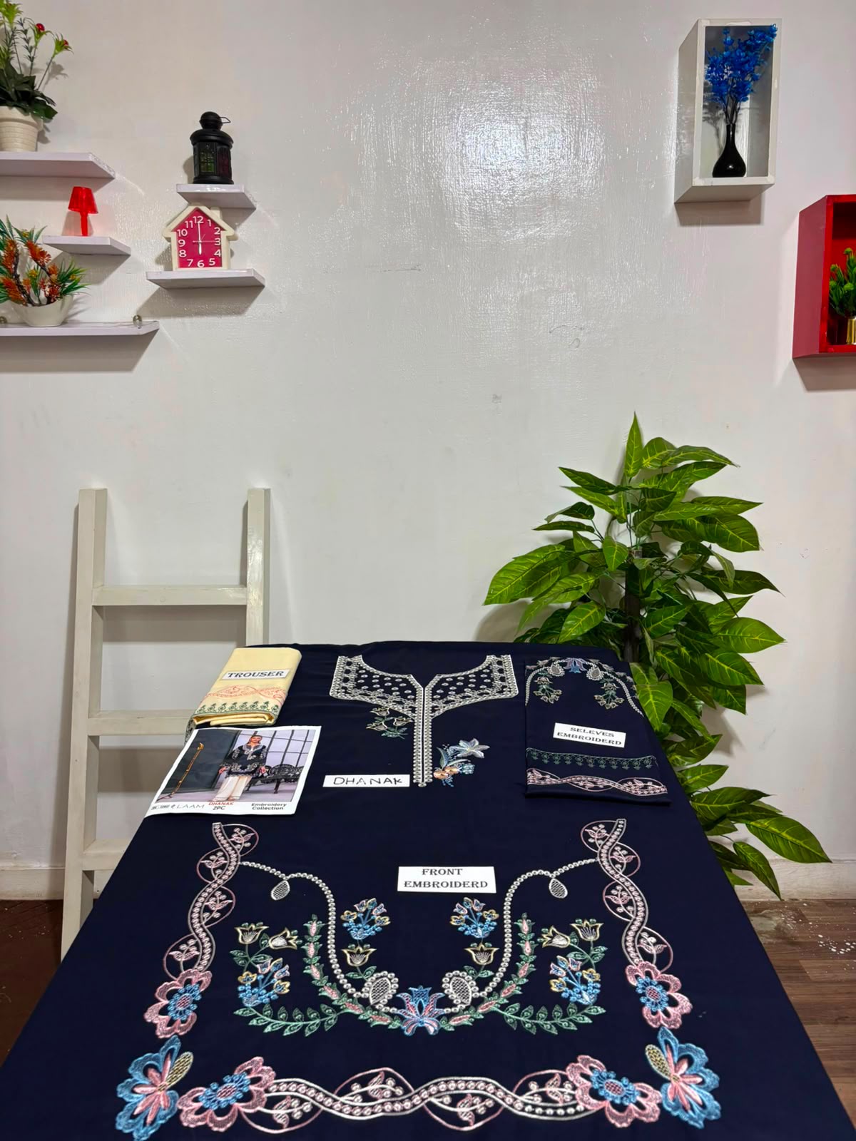 Navy-Blue Dhanak 2-Piece Suit